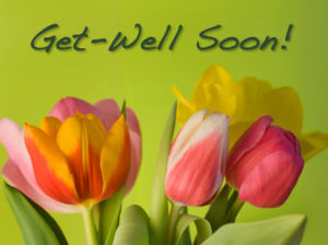 Get-Well Soon! written over a bouquet of multicolored flowers
